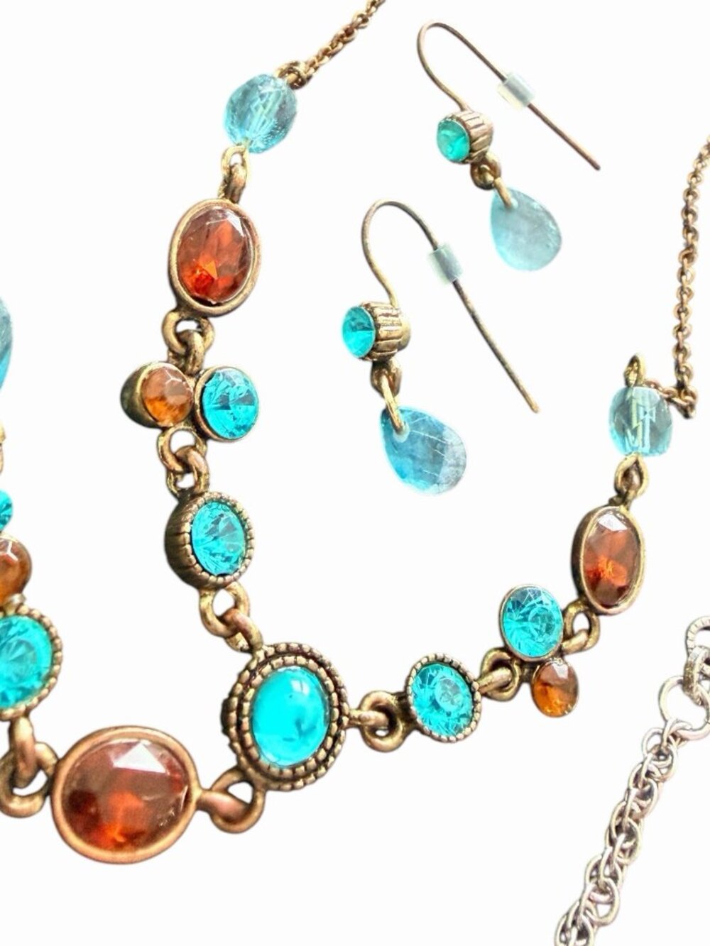 Aqua Mixed Color 5 Piece Jewelry Necklace (1 signed Lani) Bracelet Earrings Set